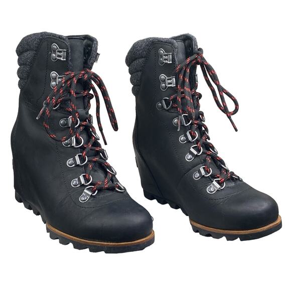 Sorel Women’s Conquest Black Leather Waterproof Wedge Bootie Size US 7.5 - Picture 5 of 10